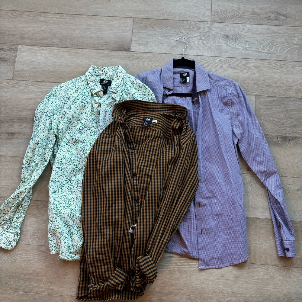 H&M Men's Dress Shirts - Green, Brown, Purple